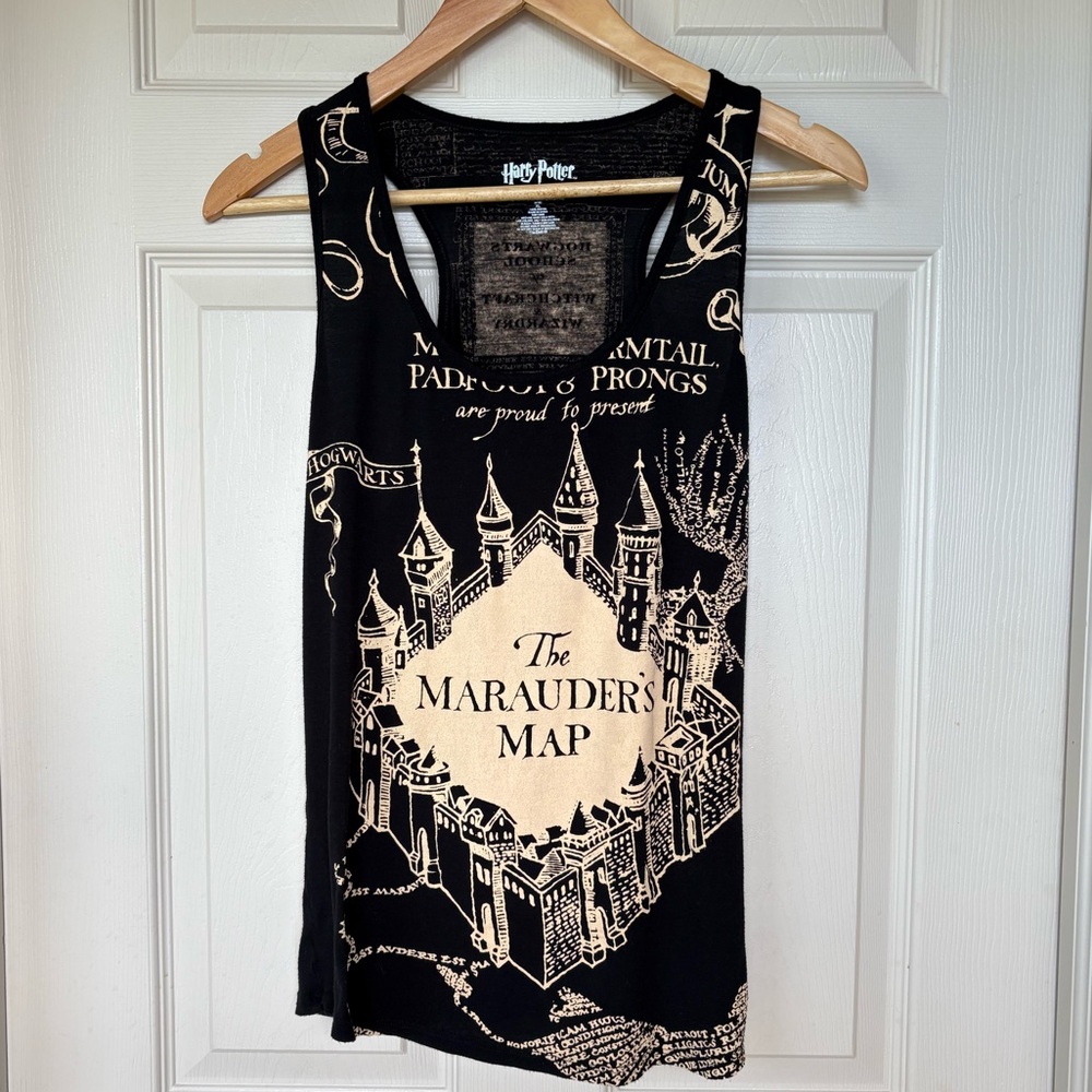 Harry Potter Black Tank Top with Hogwarts Map Design